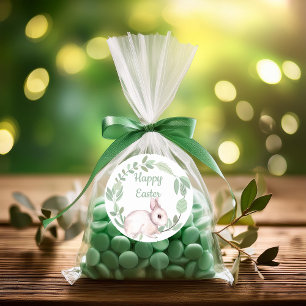 Happy Easter Bunny Rabbit Sage Floral Wreath Classic Round Sticker