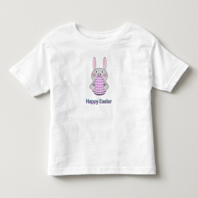 Happy Easter Bunny Rabbit with Easter Egg Toddler T-Shirt (Front)
