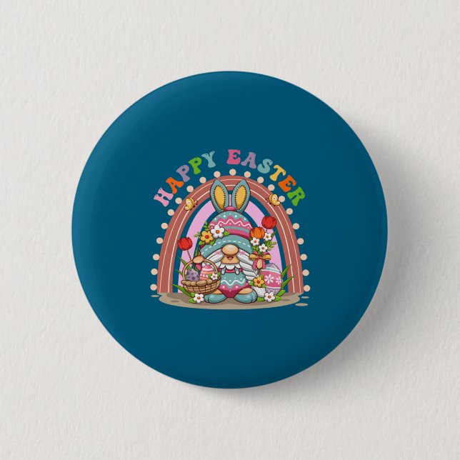 Happy Easter Bunny Rainbow Gnome Easter Egg Huntin 6 Cm Round Badge (Front)