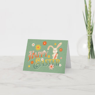 Happy Easter Bunny Retro Personalised Colourful Holiday Card