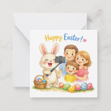 “Happy Easter Bunny Selfie Note Card – Cute Family