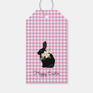 Happy Easter Bunny Silhouette Flowers Houndstooth Gift Tags