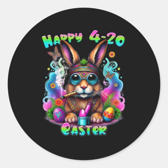 Happy Easter Bunny Smoking Weed Funny  Classic Round Sticker (Front)