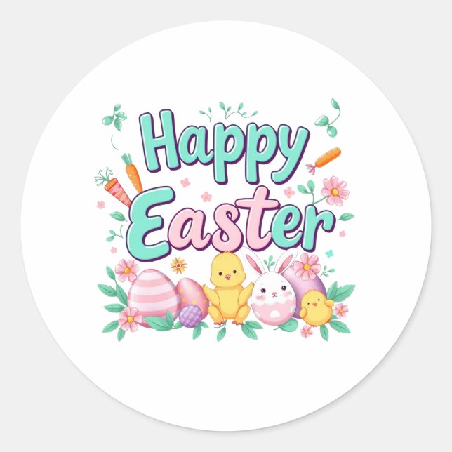 Happy Easter Bunny Spring Easter Egg Easter Classic Round Sticker (Front)