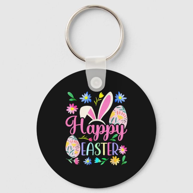 Happy easter bunny spring easter egg easter shirts key ring (Front)