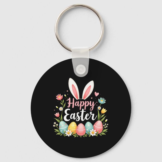 Happy Easter Bunny Spring Easter Egg Easter Shirts Key Ring (Front)