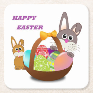 "HAPPY EASTER" BUNNY SQUARE PAPER COASTER