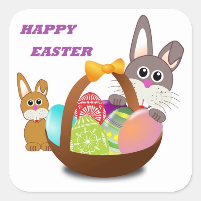"HAPPY EASTER" BUNNY SQUARE STICKER (Front)