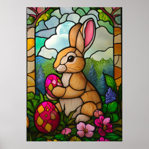 Happy Easter Bunny Stained Glass Religion Poster