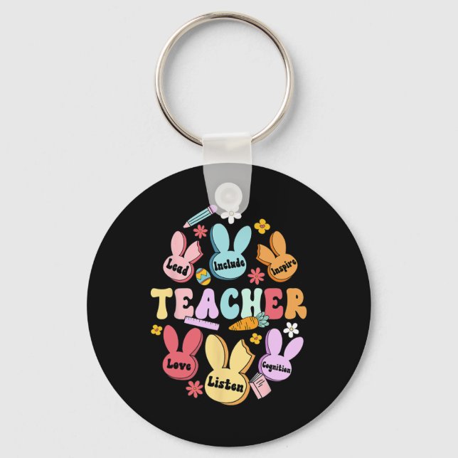 Happy Easter Bunny Teacher Love Lead Include Inspi Key Ring (Front)