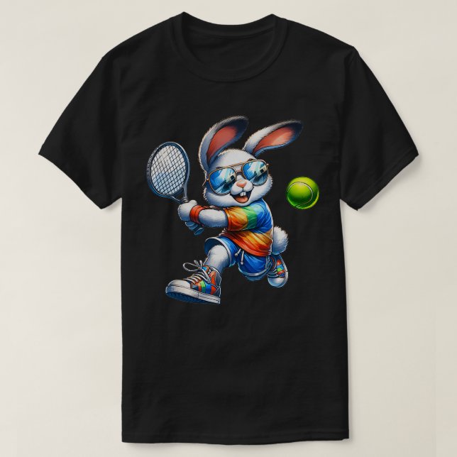 Happy Easter Bunny Tennis Player Lover Sport Rabbi T-Shirt (Design Front)