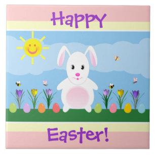 Happy Easter Bunny Tile Trivet Decoration