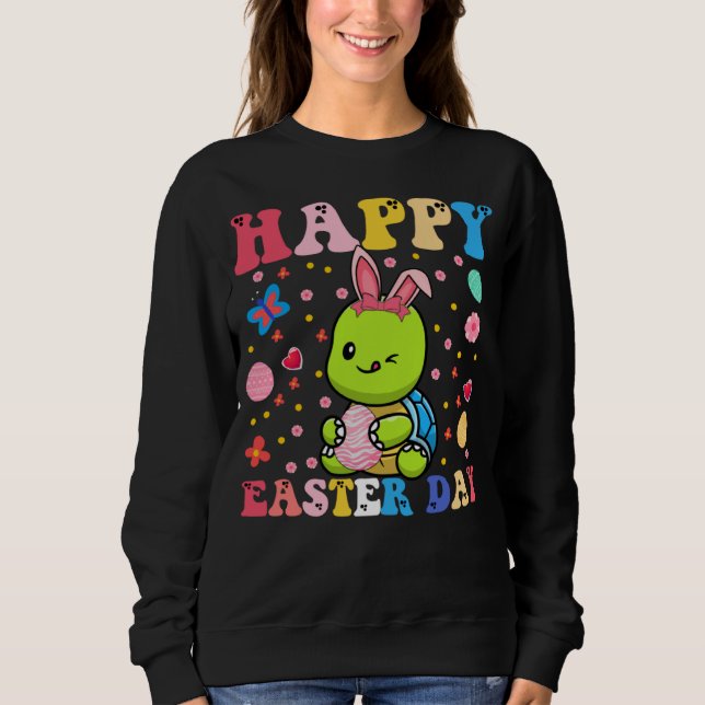 Happy Easter Bunny Turtle  Easter Day Groovy Sweatshirt (Front)
