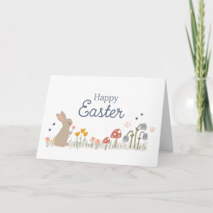 Happy Easter Bunny Wildflowers Cute Kids Holiday  Card