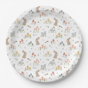 Happy Easter Bunny Wildflowers Cute Kids Holidays Paper Plate