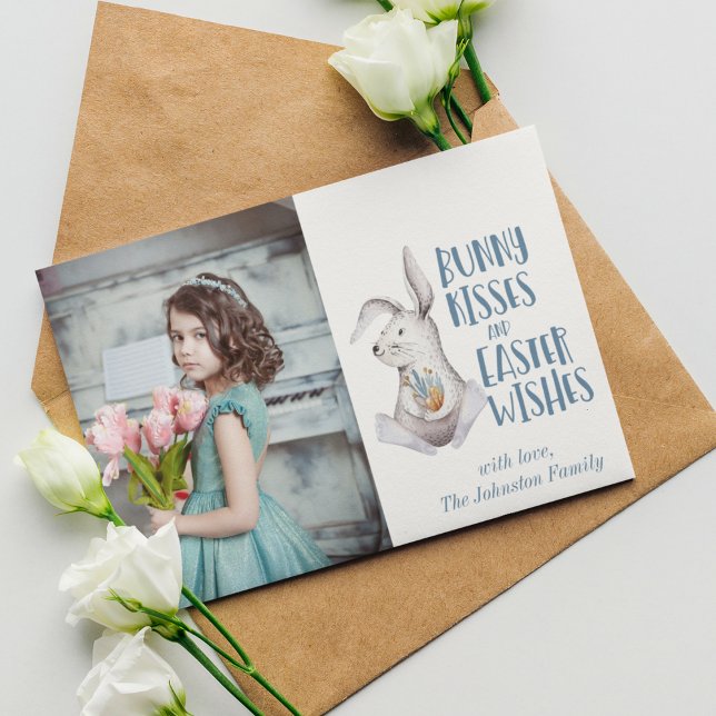 Happy Easter Bunny Wishes Cute Family Photo Holiday Card (Creator Uploaded)