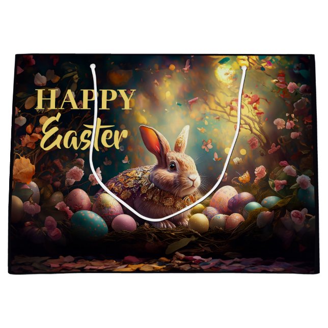 Happy Easter Bunny with Easter eggs Large Gift Bag (Front)