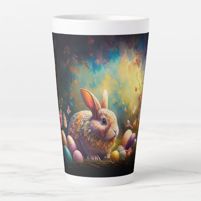 Happy Easter Bunny with Easter eggs Latte Mug (Front)