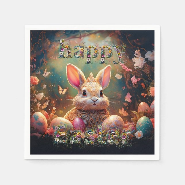 Happy Easter Bunny with Easter eggs Napkin (Front)