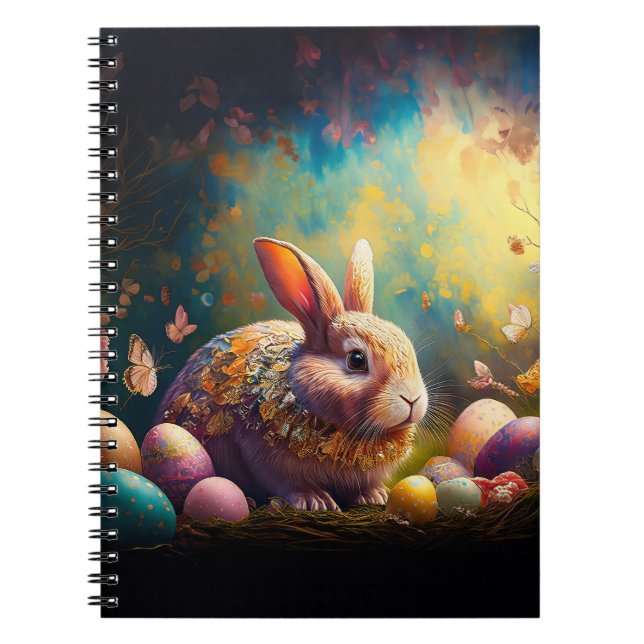 Happy Easter Bunny with Easter eggs Notebook (Front)