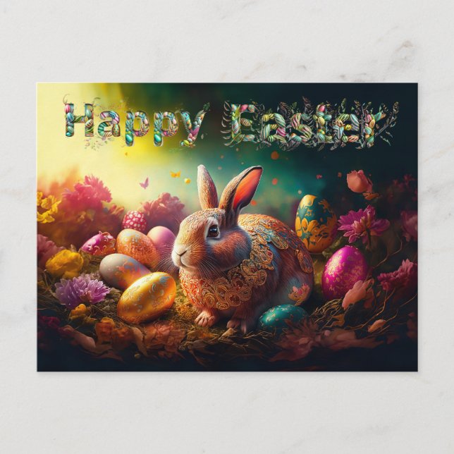 Happy Easter Bunny with Easter eggs Postcard (Front)