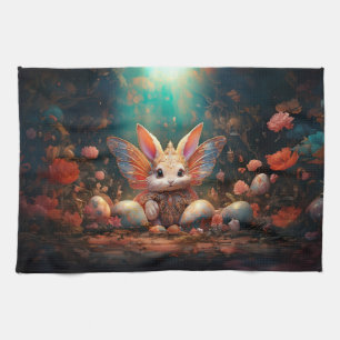 Happy Easter Bunny with Easter eggs Tea Towel