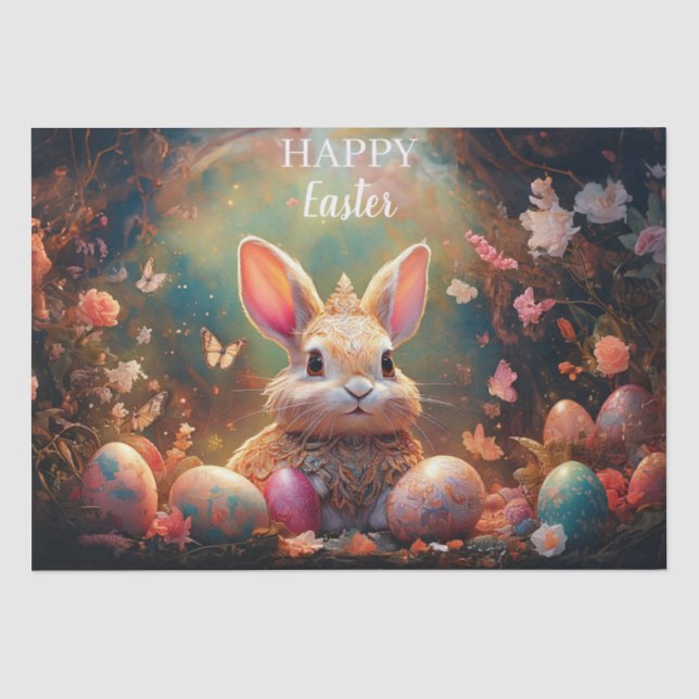 Happy Easter Bunny with Easter eggs Tissue Paper (Front)