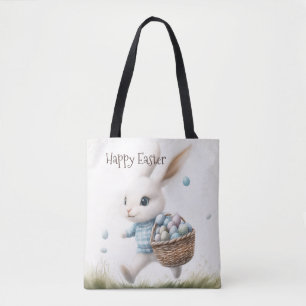 Happy Easter Bunny with Egg Basket Tote Bag