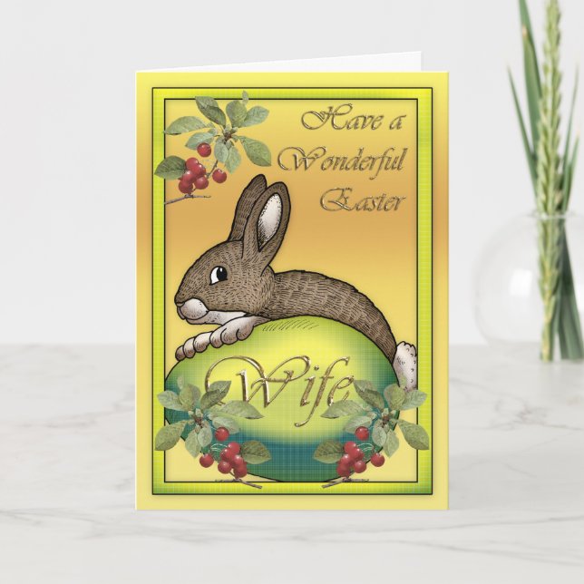 Happy Easter bunny with egg, for Wife Holiday Card (Front)