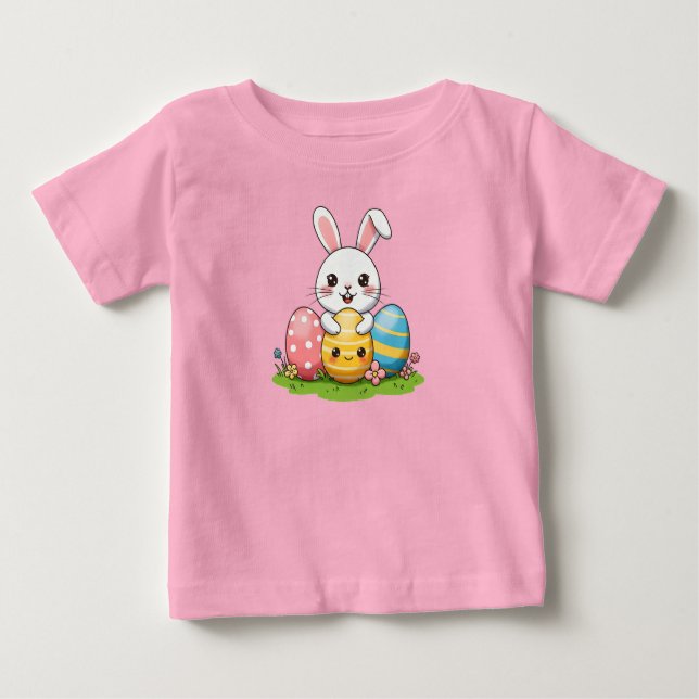 Happy Easter Bunny with eggs Baby T-Shirt (Front)