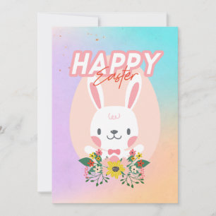 Happy Easter Bunny with Flowers Editable  Holiday Card