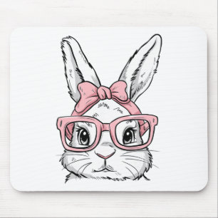 Happy Easter Bunny With Gles And Bow Tie Cute Girl Mouse Pad