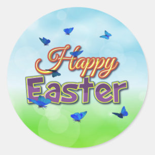 Happy Easter butterflies Classic Round Sticker