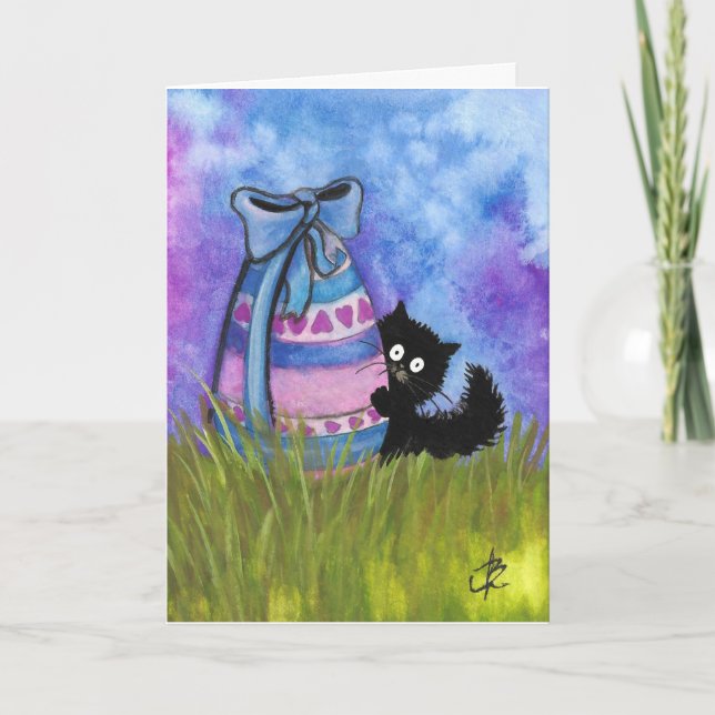 Happy Easter by BiHrLe Black Cat Card (Front)