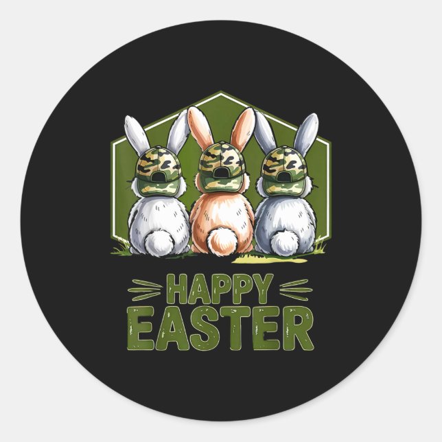 Happy easter camo bunny rabbit coquette bow classic round sticker (Front)