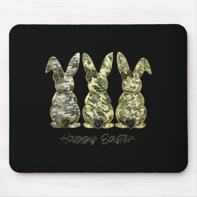 Happy Easter Camo Bunny Rabbit Coquette Bow Mouse Pad (Front)