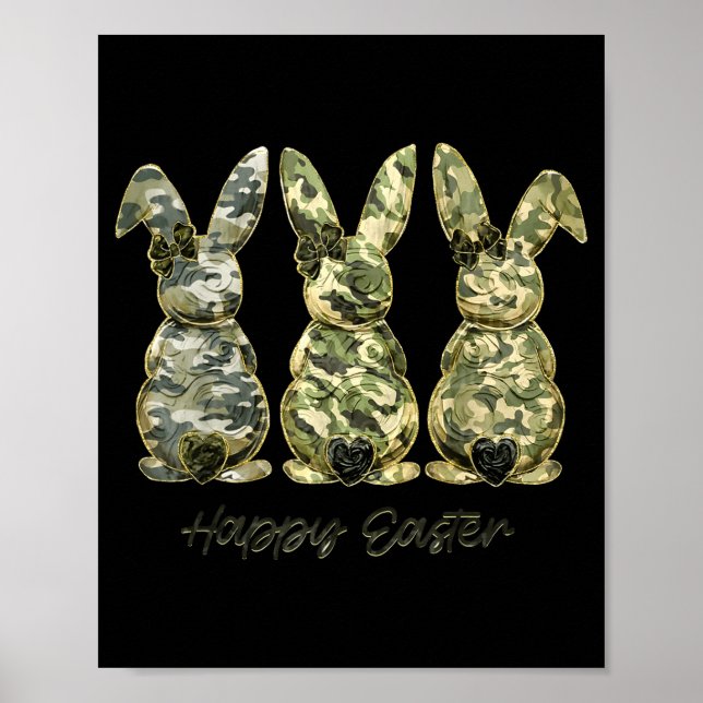 Happy Easter Camo Bunny Rabbit Coquette Bow Poster (Front)