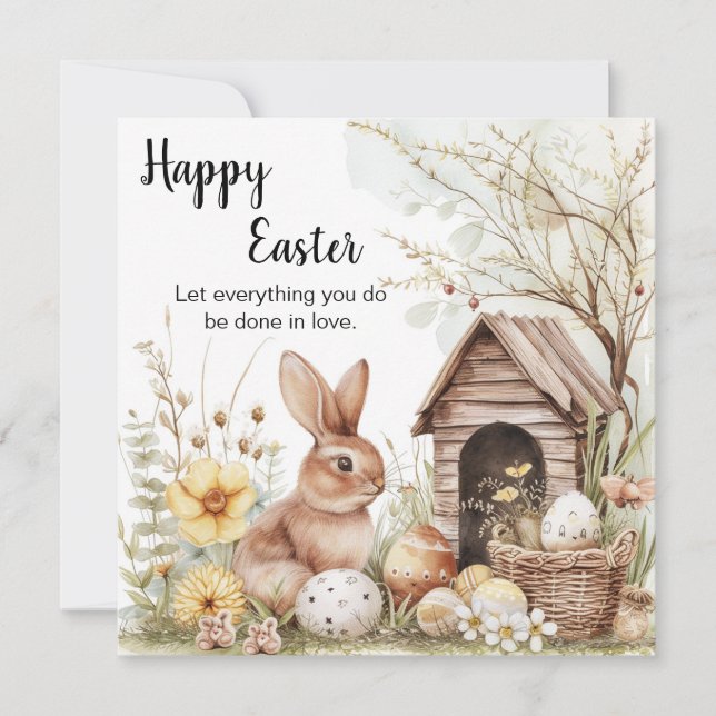 Happy Easter Card, Bunny Eggs Holiday Card (Front)