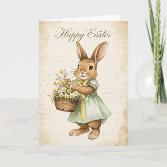 Happy Easter Card - Bunny with Yellow Flowers (Front)