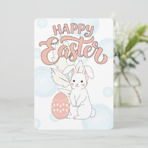 Happy Easter Card   Cute Bunny and Egg Pastel