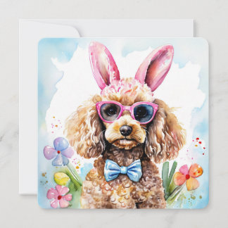 Happy Easter Card Cute Bunny Poodle Watercolor Dog