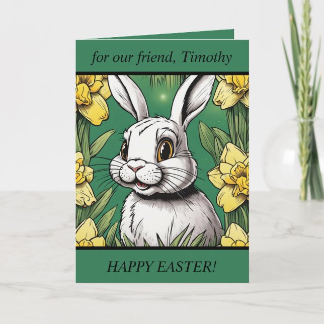 Happy Easter Card Cute Easter Bunny. Editable text (Front)