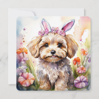 Happy Easter Card Cute Maltipoo Watercolor Dog