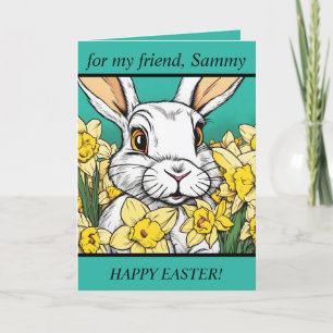 Happy Easter Card. Easter Bunny. Editable text Holiday Card