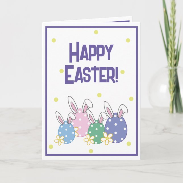  Happy Easter Card - Eggs & Bunny Ears - Any Colou (Front)