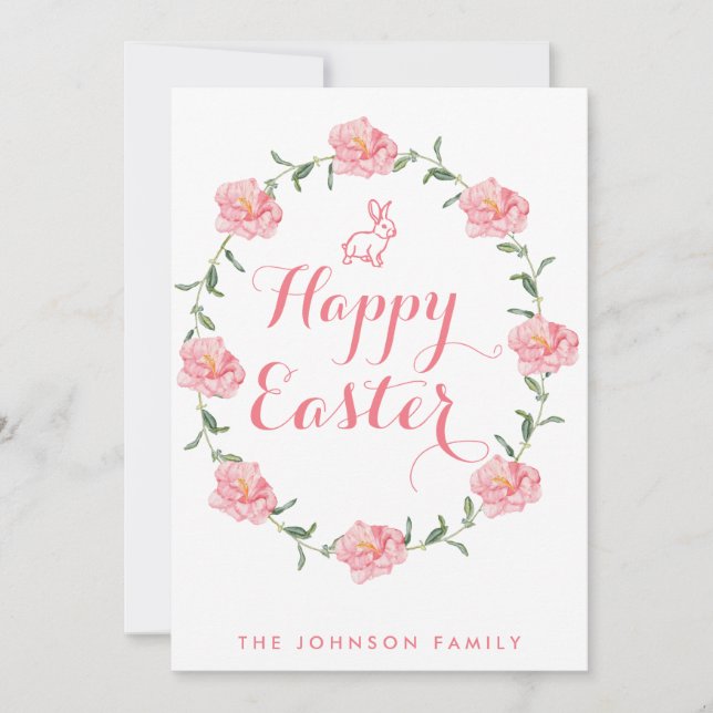 Happy Easter Cards Pink Bunny And Wreath (Front)