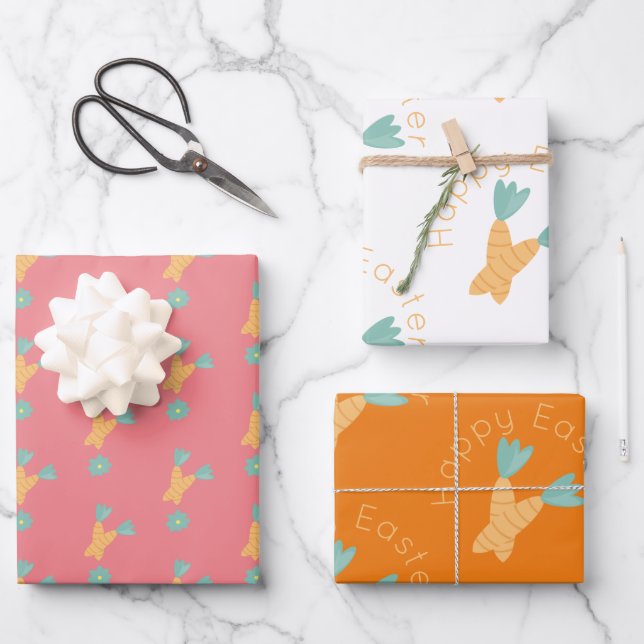 Happy Easter Carrot Bunch Colourful Wrapping Paper Sheet (Front)