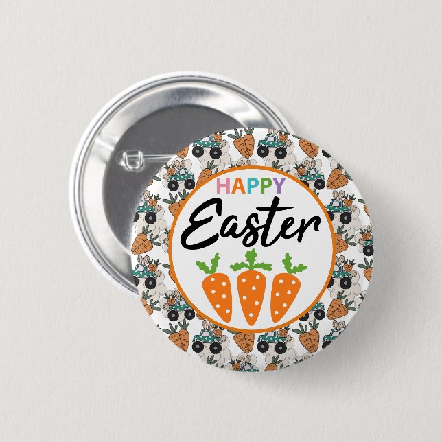 Happy Easter Carrots  6 Cm Round Badge (Front & Back)