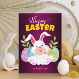 Happy Easter Cartoon Bunny & Easter Eggs Invitation