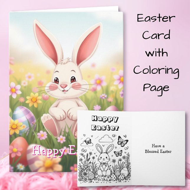 Happy Easter | Cartoon Bunny Inside Colouring Page Card (Creator Uploaded)